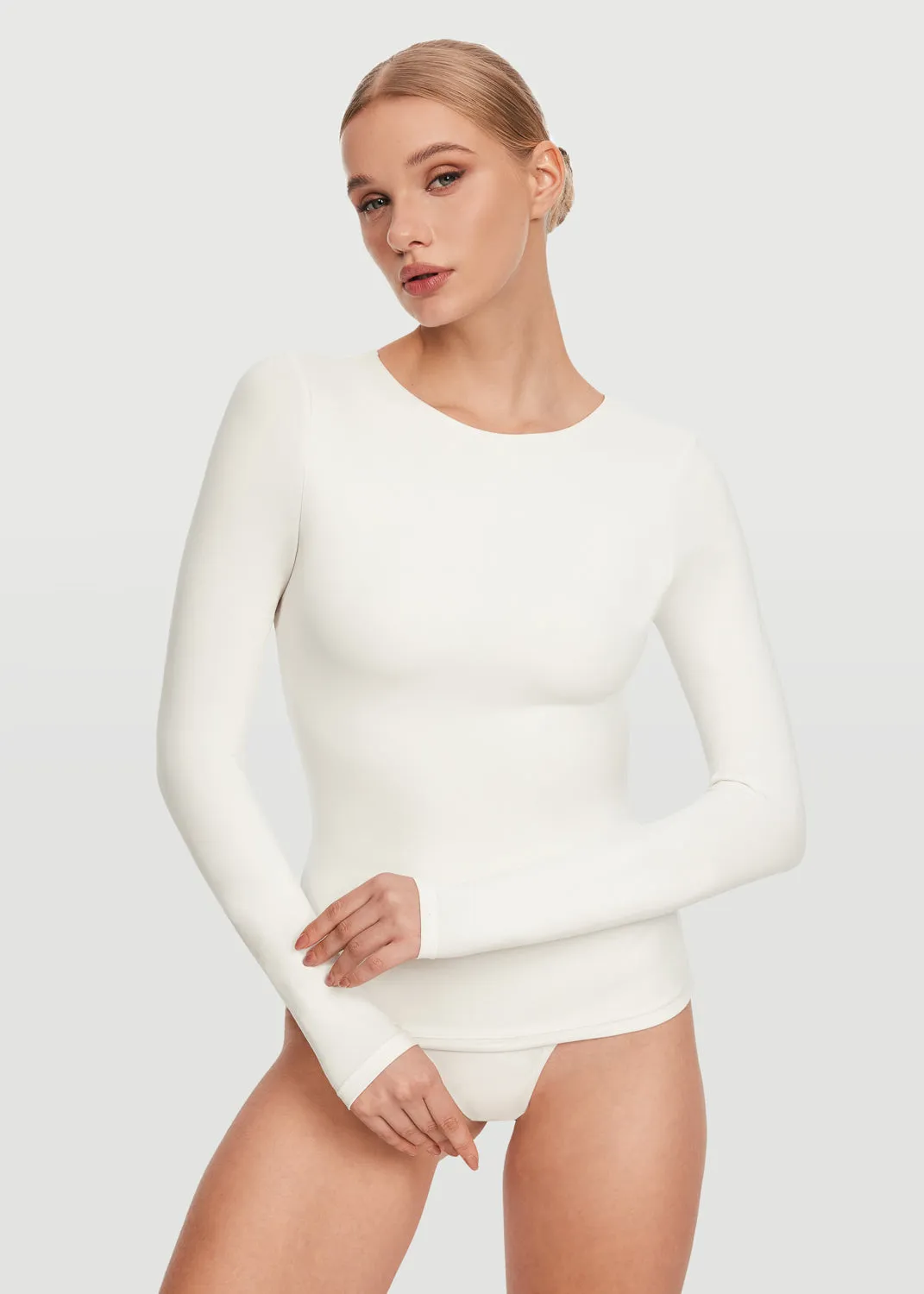 Crew Neck Long Sleeve Top Flexible Shoulder Seams