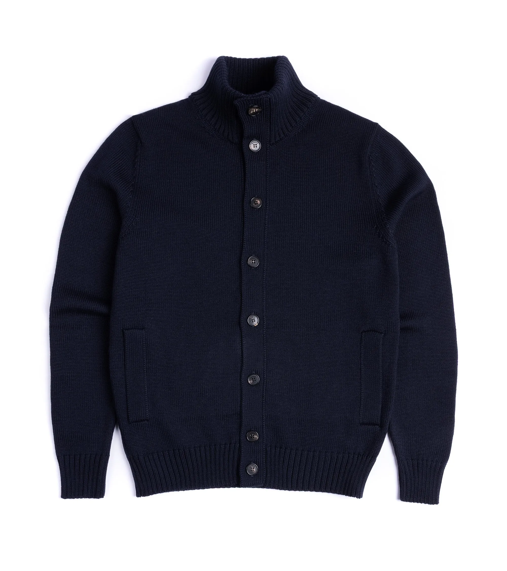 Hypoallergenic Fibers Zanone 7 Gauge Wool Cardigan: Navy