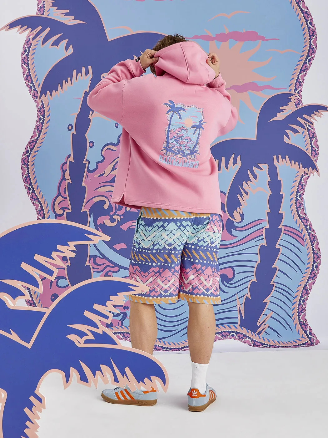 Drawcord Hood Minimal Staple Cruz Oversized Hoodie Pink