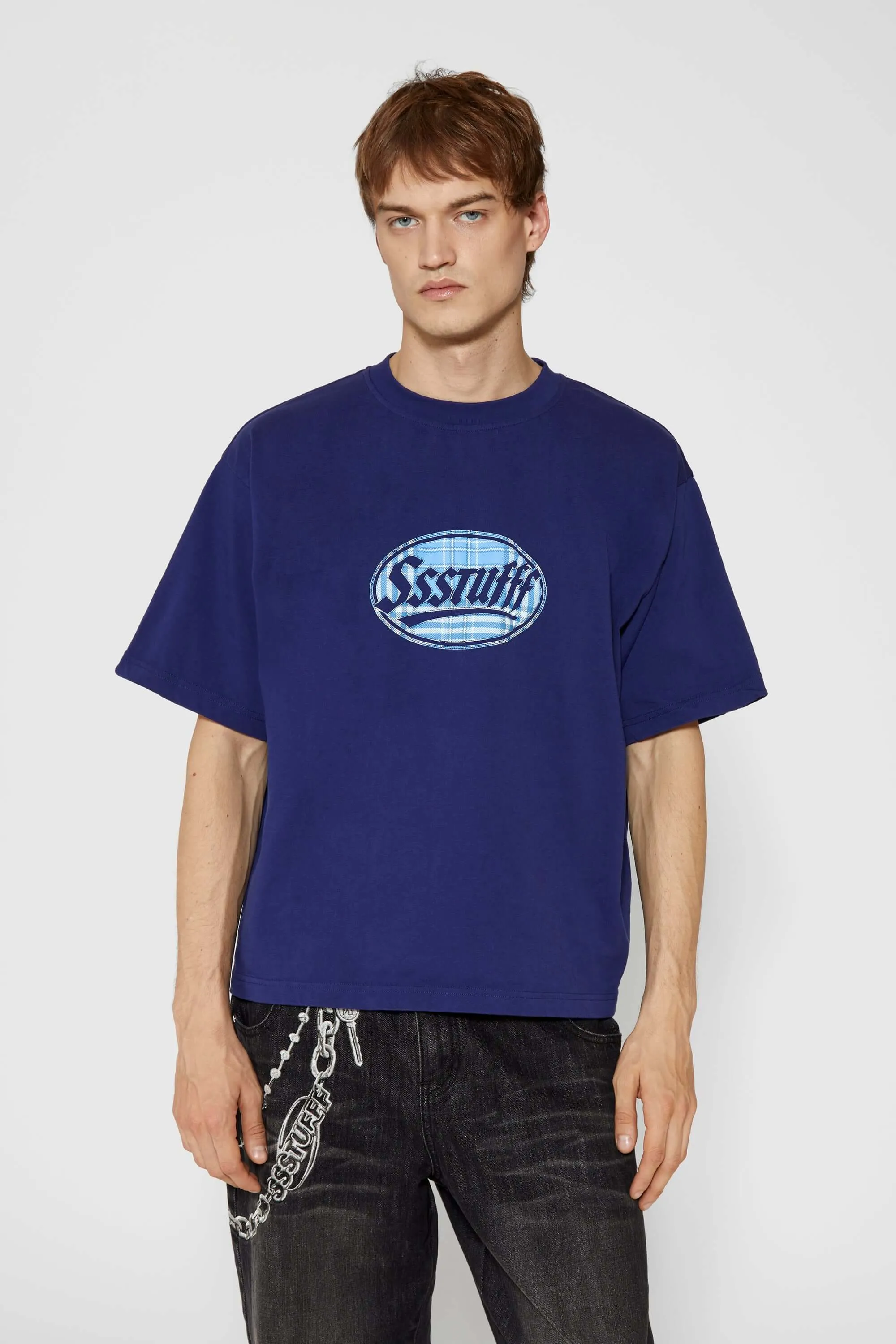 Fake Stitching Navy Puff Tee Trendy