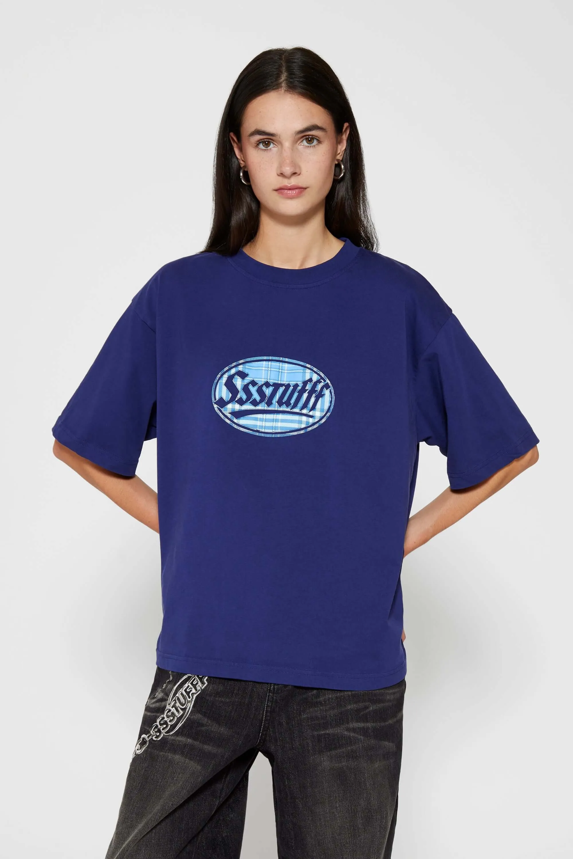 City Fashion Look Fake Stitching Navy Puff Tee