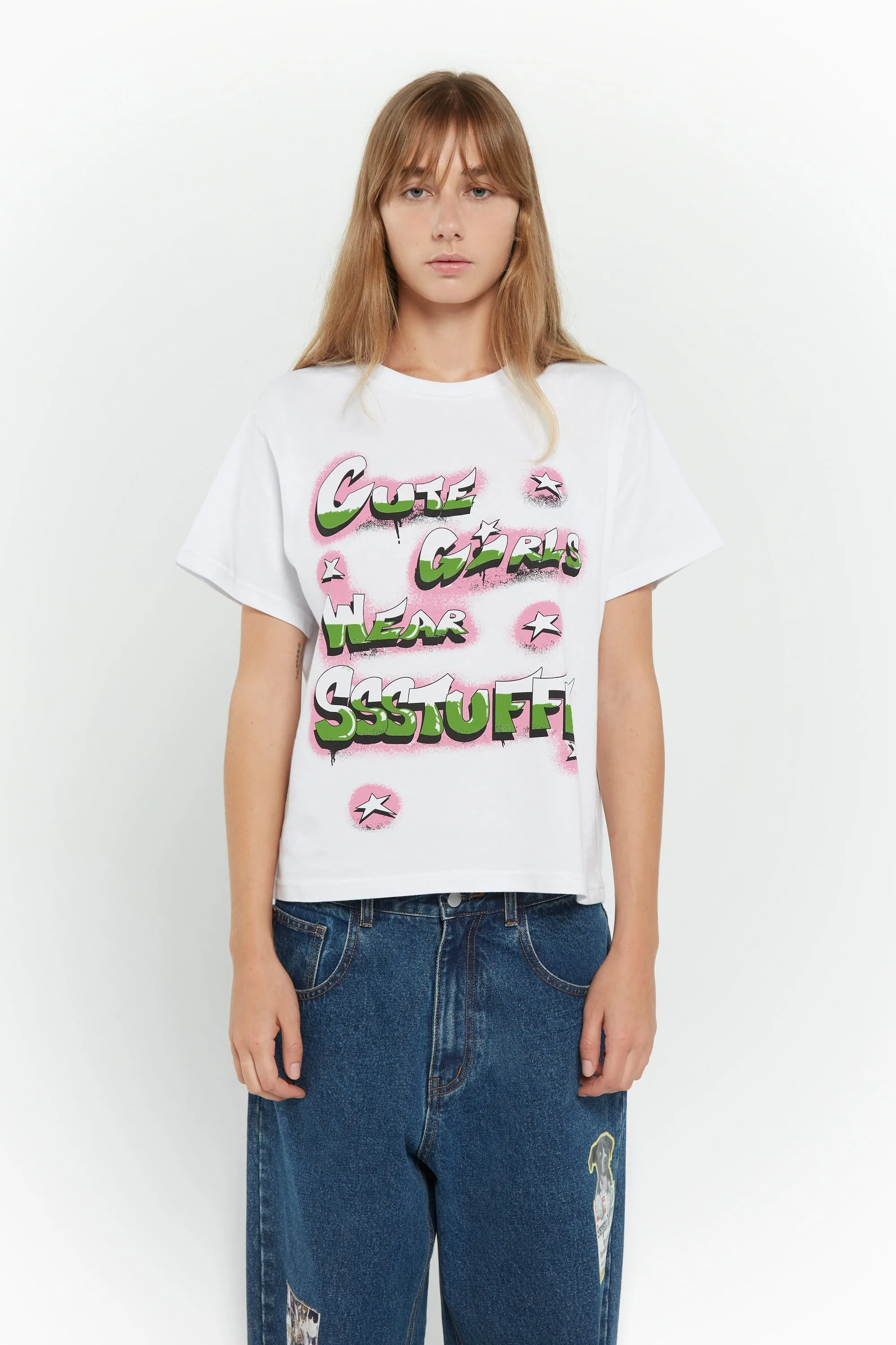 monochromatic Cute Girls Cropped Tee