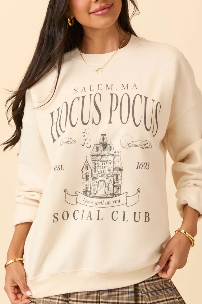 Urban Style Trend Timeless Design Hocus Pocus Charcoal Print Cream Graphic Sweatshirt SALE