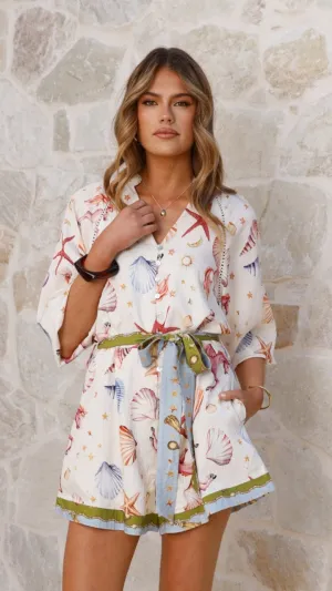 Felicita Tie Waist Playsuit - Ethereal Print Speed Soul ThermalRegulatingFabric