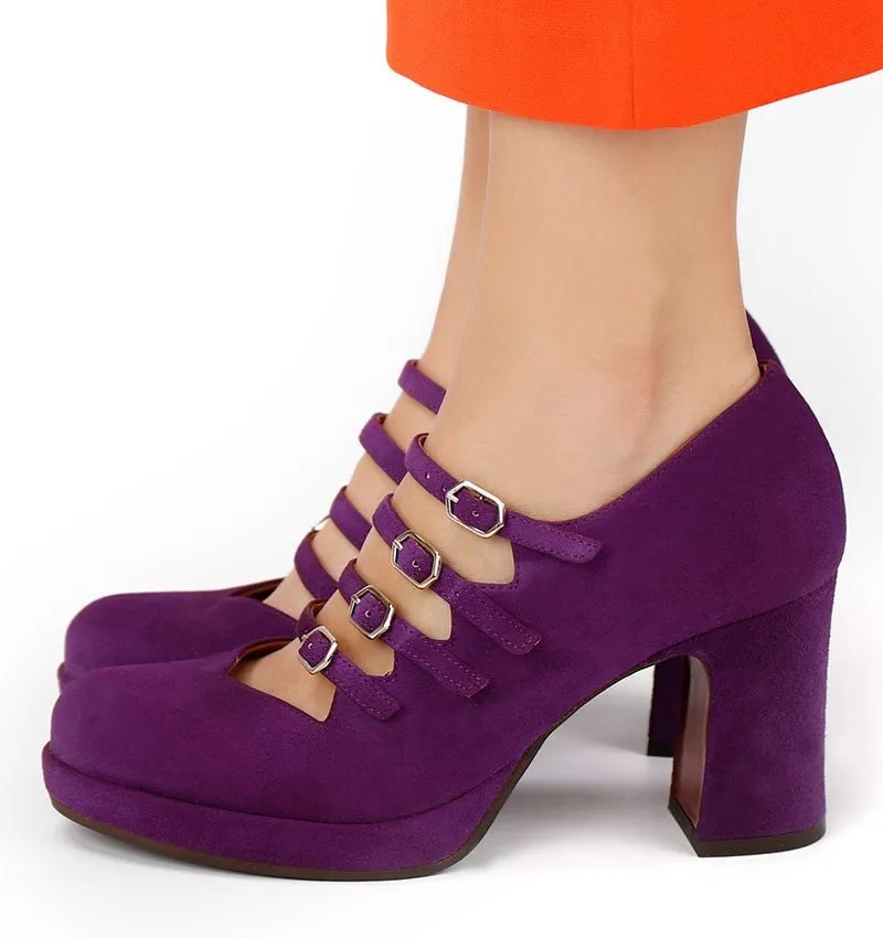 Multi Directional Tread Pattern Dalila Purple Platform Heel