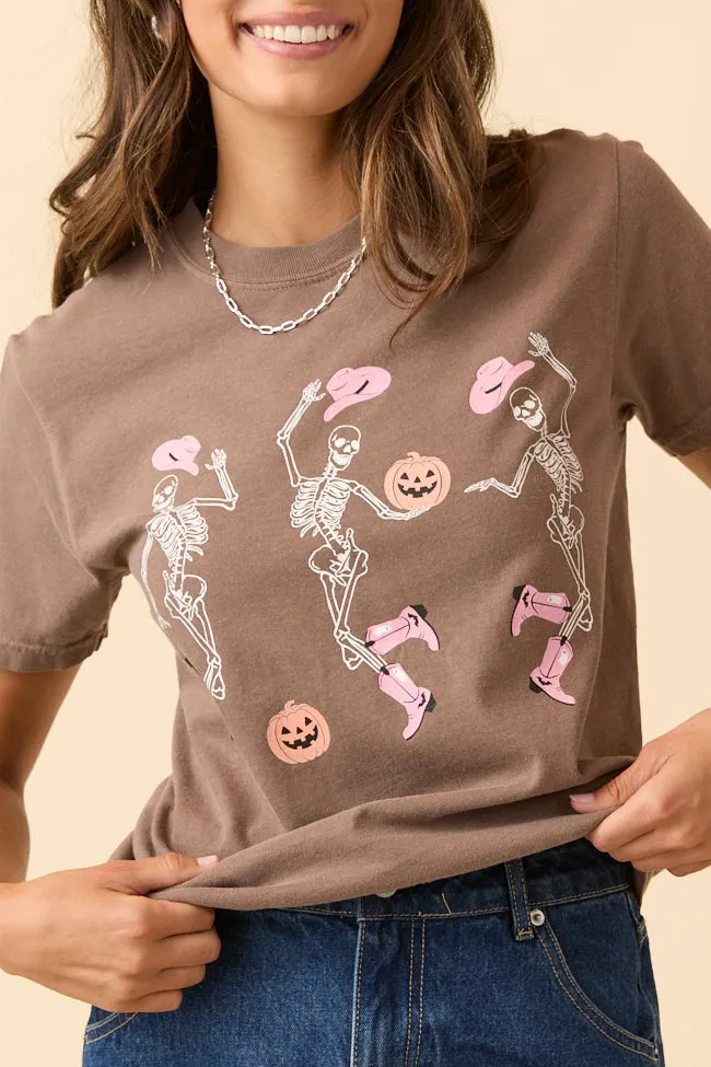 BiodegradableMaterial Minimalist Apparel Dancing Skeletons Brown Graphic Tee SALE