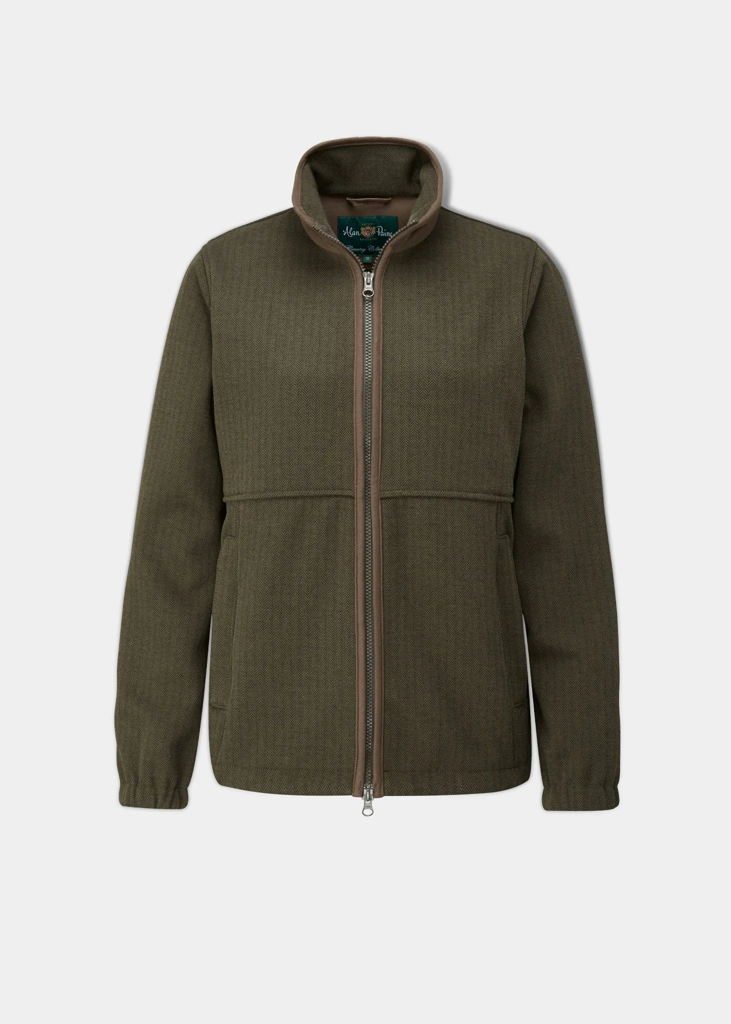 Aylsham Ladies Fleece Jacket In Green Herringbone - Regular Fit Soft Style