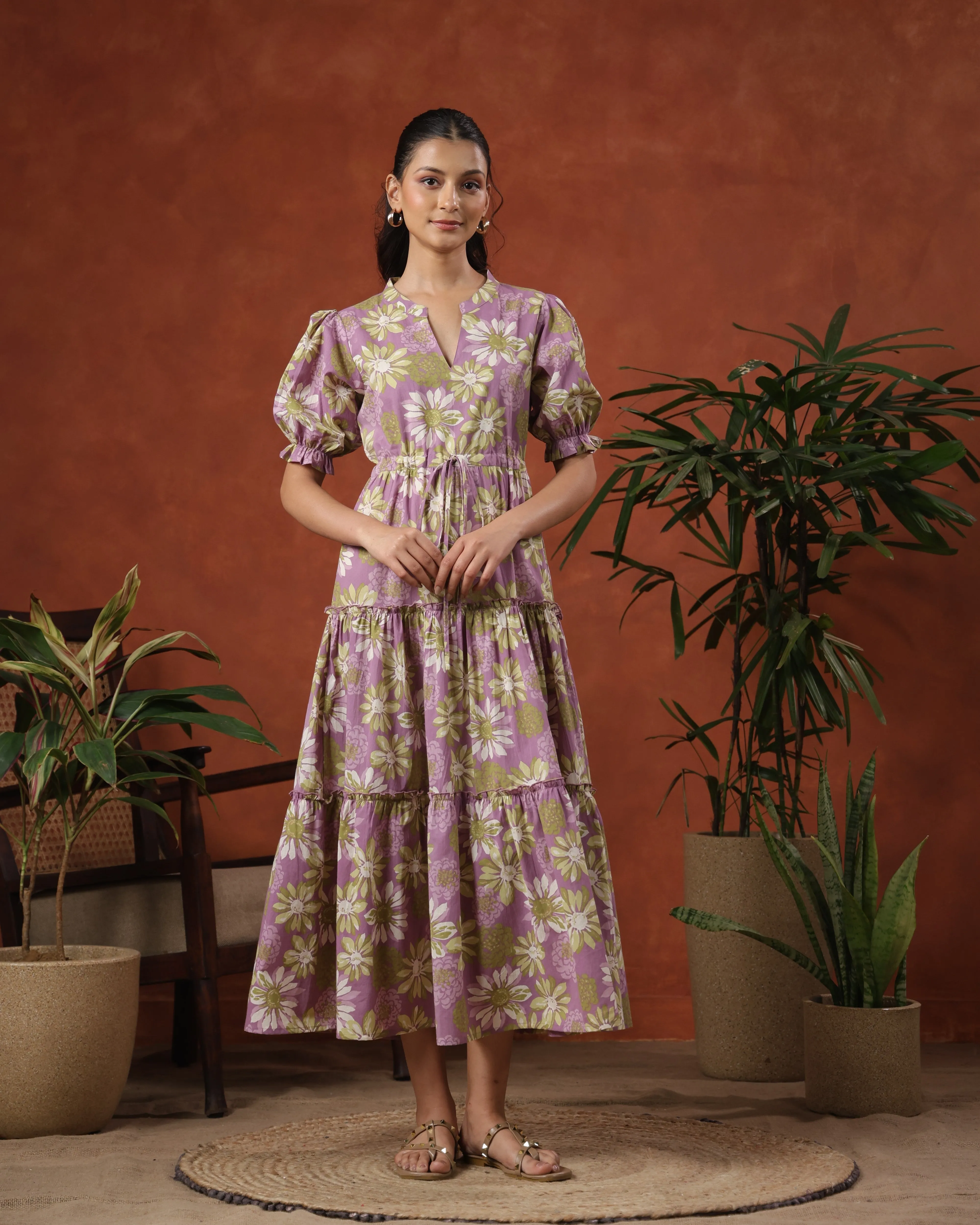 Lace Soft Flattering Shape Wear Women's Floral Printed Tier Dress