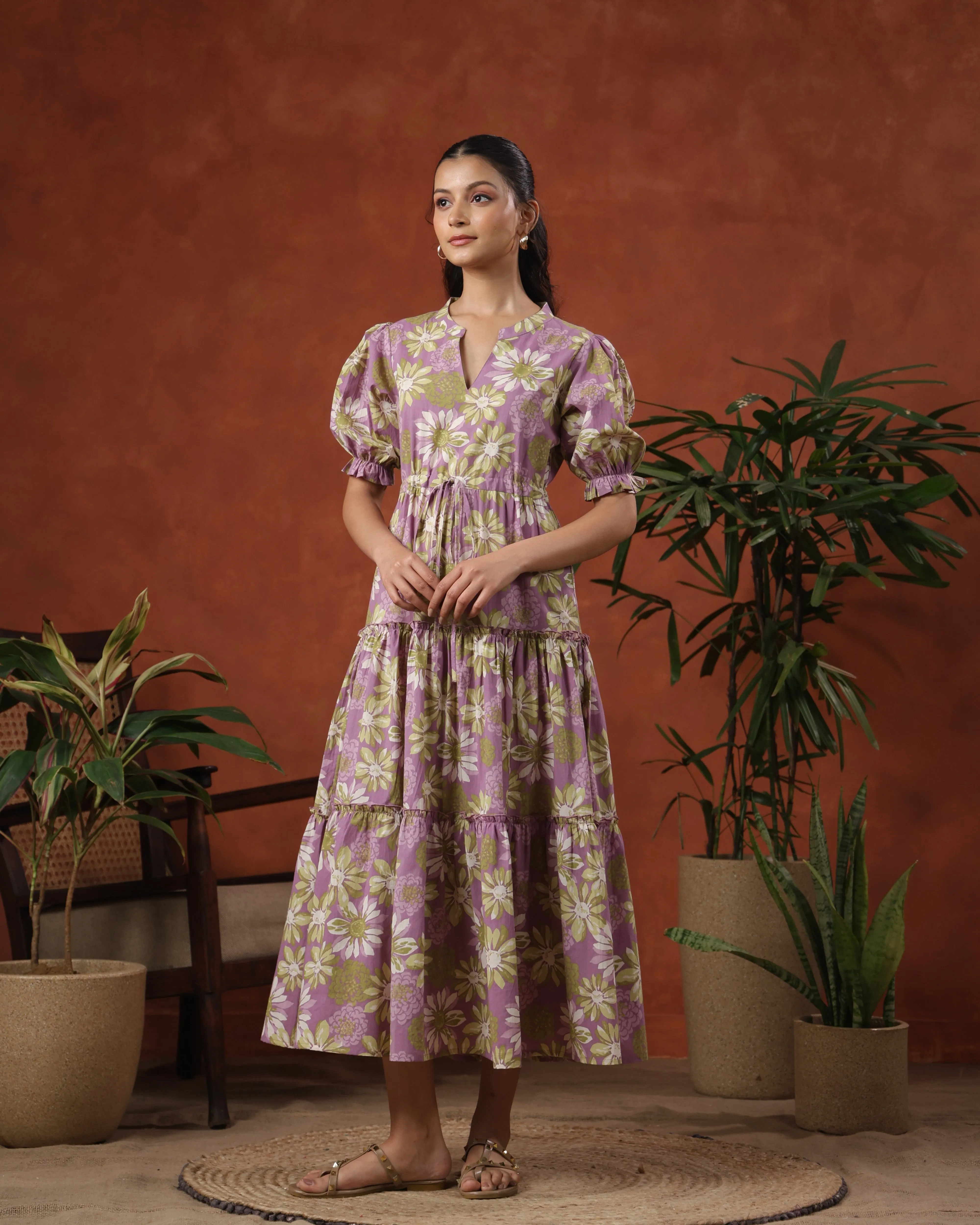 Women's Floral Printed Tier Dress Evening Classic
