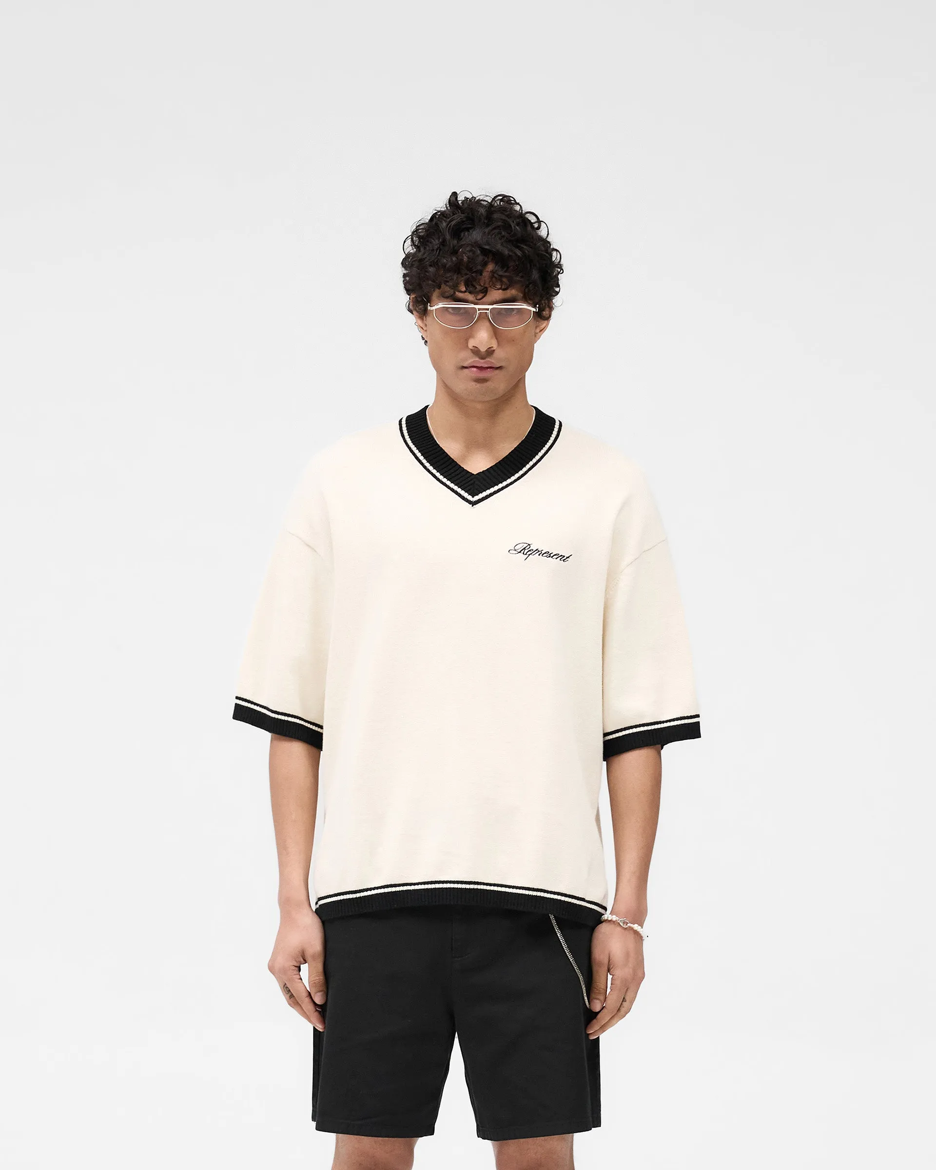 Script Embroidered Knit - Off White Sophisticated Style Street Sport