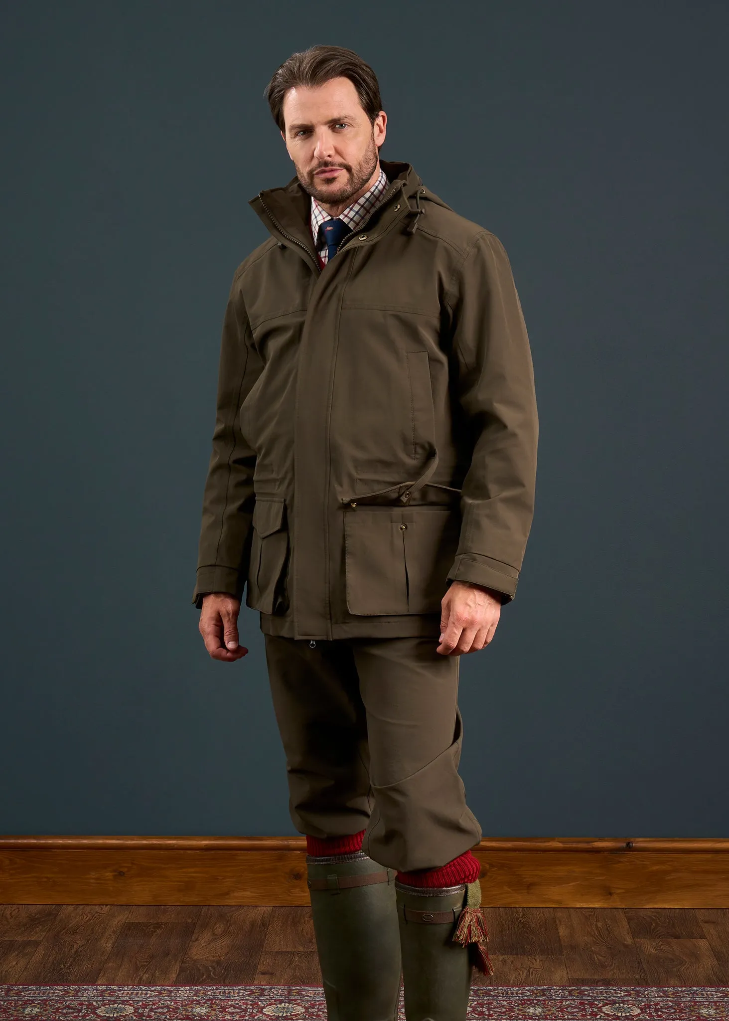 Dunswell Men's Waterproof Field Coat In Olive - Shooting Fit Reinforced Shoulder Padding