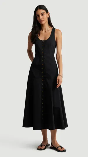 Marcy Dress in Cotton Sateen | Black Layered Style