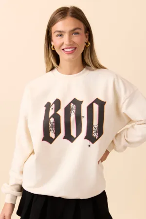 Yarn Dyed Fabric EcoFriendly Dye Boo Cream Graphic Sweatshirt SALE