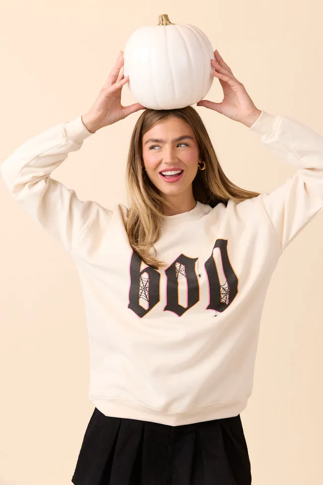 Boo Cream Graphic Sweatshirt SALE OdorResistantTechnology college