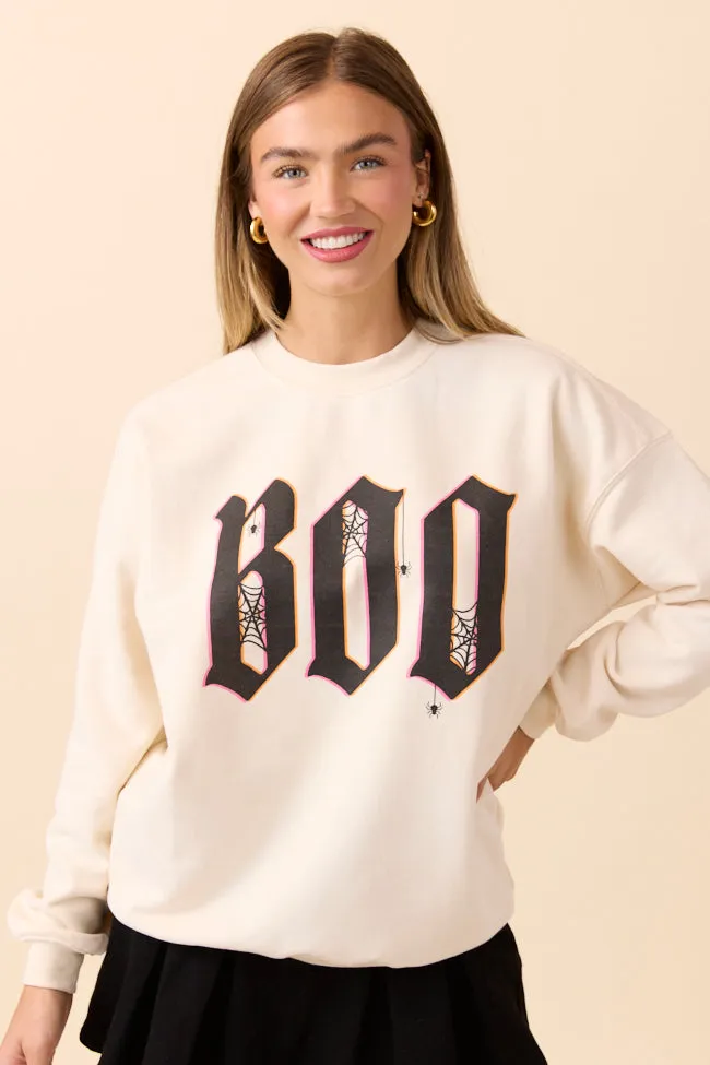 Yarn Dyed Fabric EcoFriendly Dye Boo Cream Graphic Sweatshirt SALE