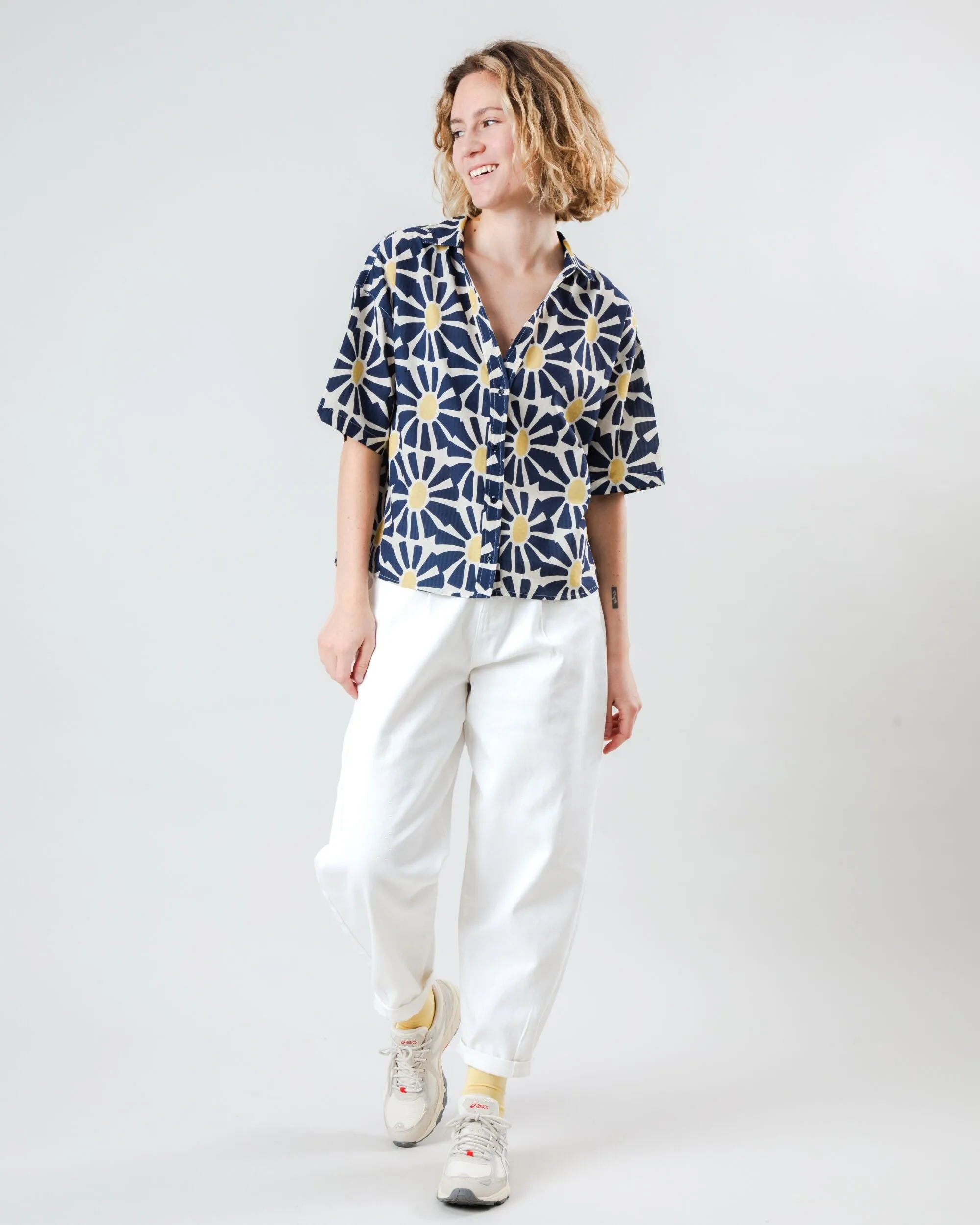 Marisol Cropped Blouse Navy Soft Layers