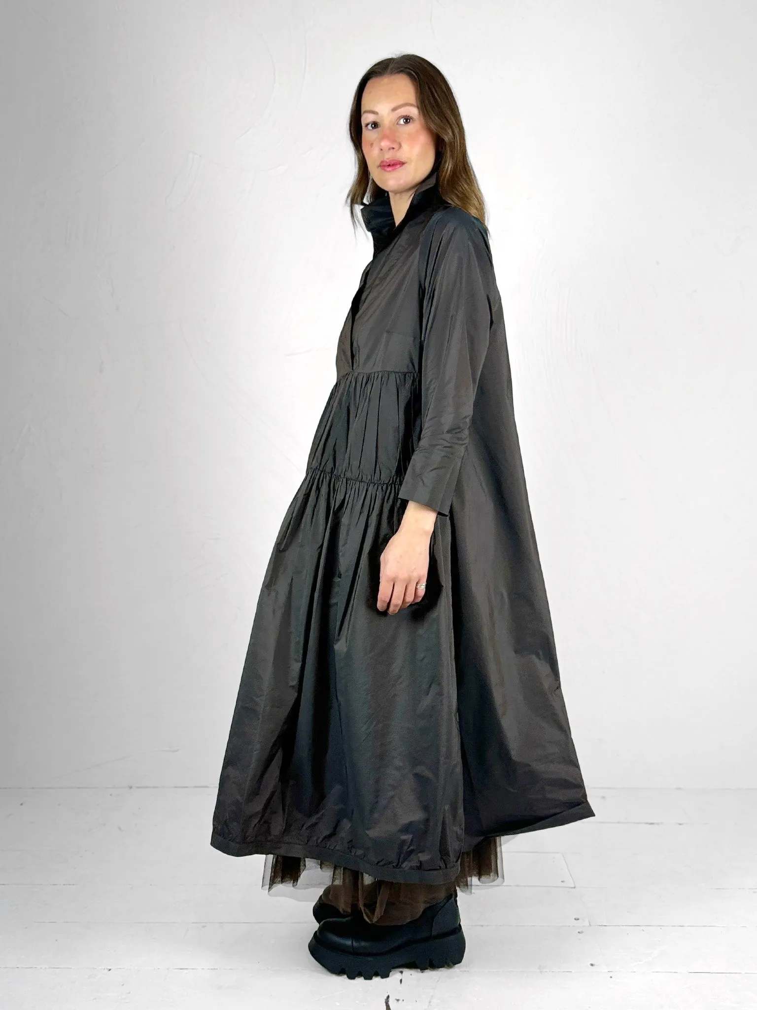 Chocolate Taffeta Tiered Maxi Dress Everyday Look Easy Pretty