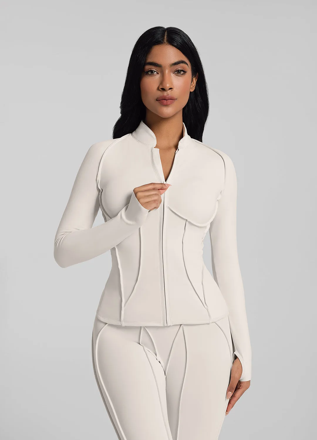 Active Layering Formal Occasion Contour Zip-Up Long Sleeve Top