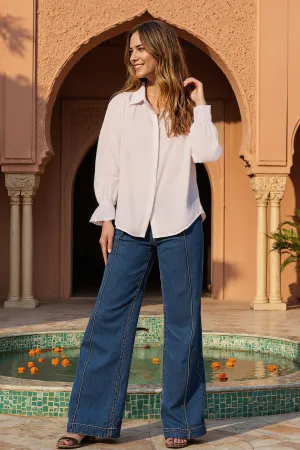 Layering Options Ebony Frill Cuff Top in White