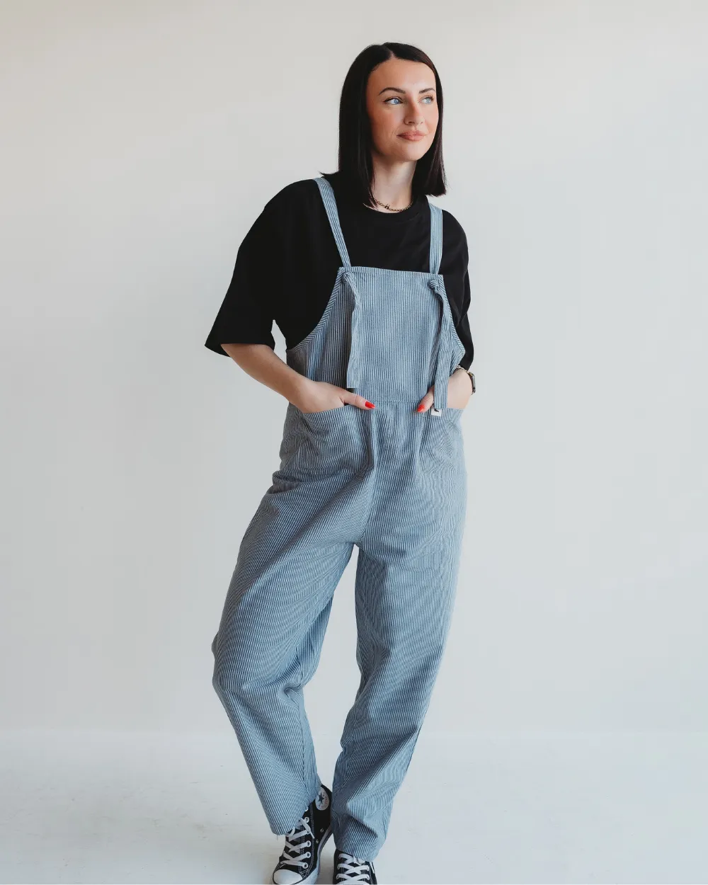 Trend Vibe Lila Blue Pinstripe Print Dungarees