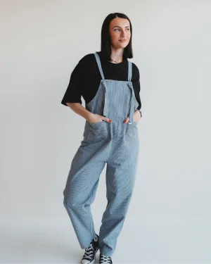 Trend Vibe Lila Blue Pinstripe Print Dungarees