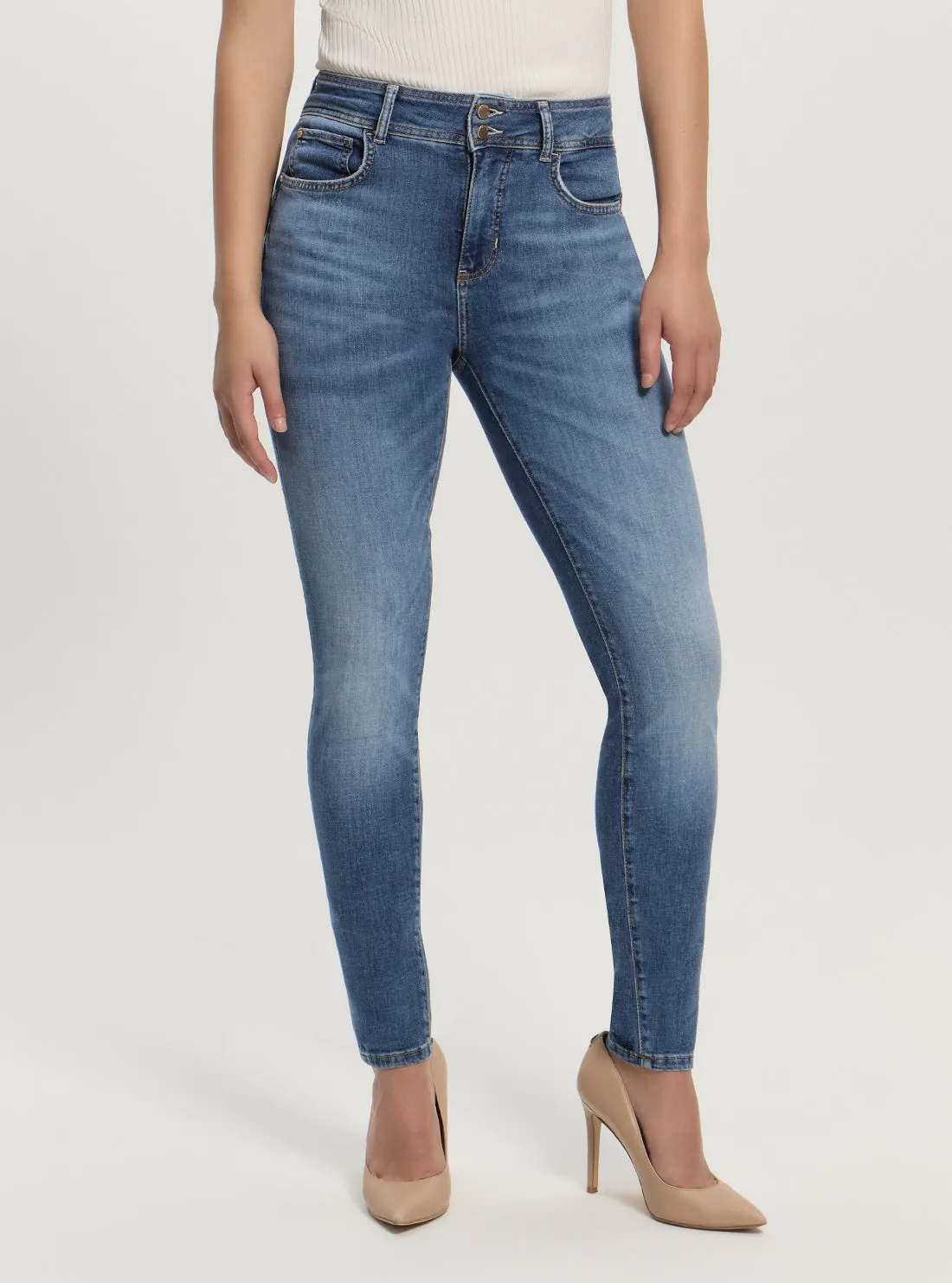 Eco High-Rise Skinny Fit Shape Up Jeans in Medium Wash Modern Textured Double Stitched Seams