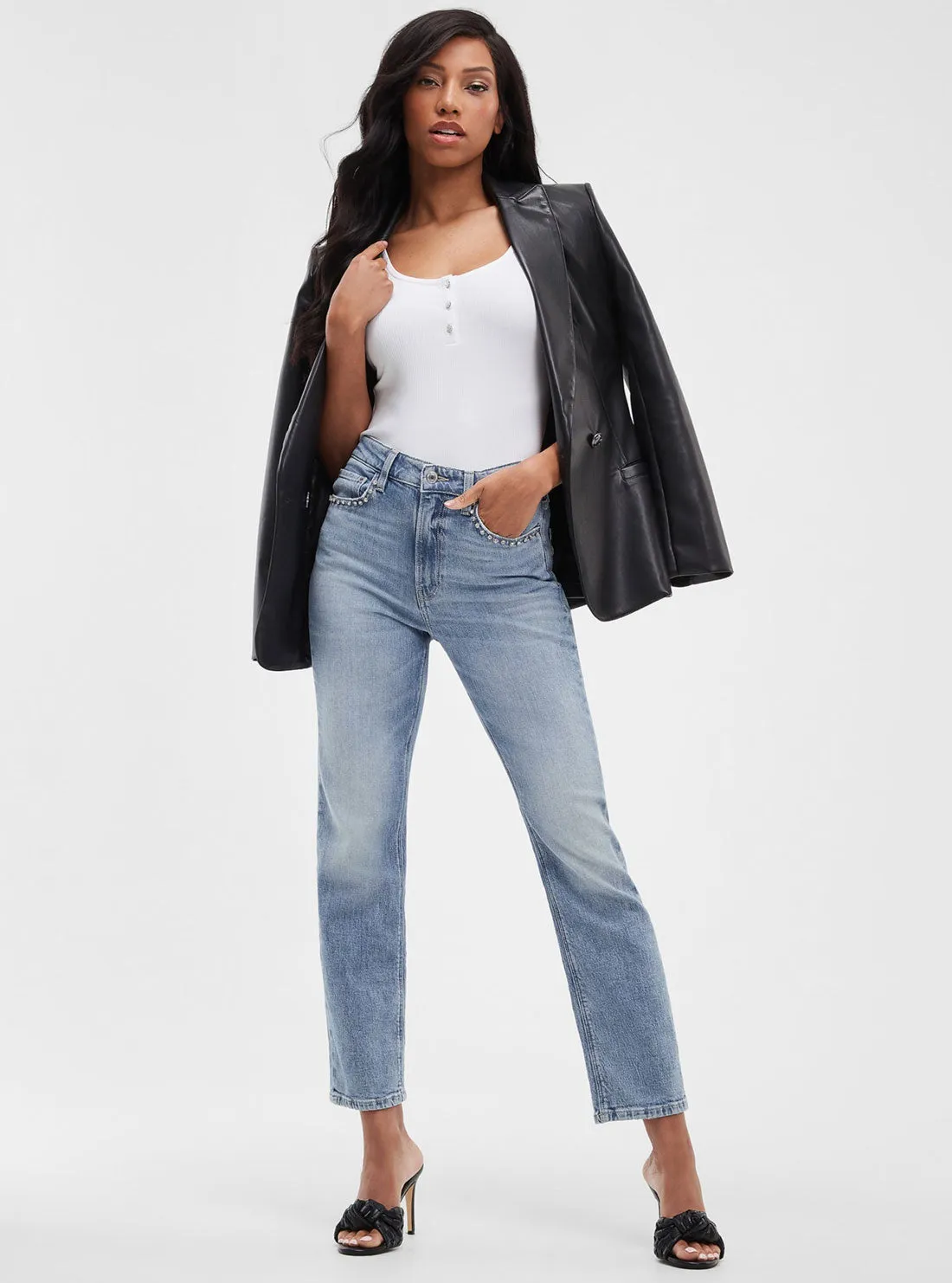 Relaxed Cut Eco High-Rise Straight Leg Girly Denim Jeans in Feel Pretty Wash