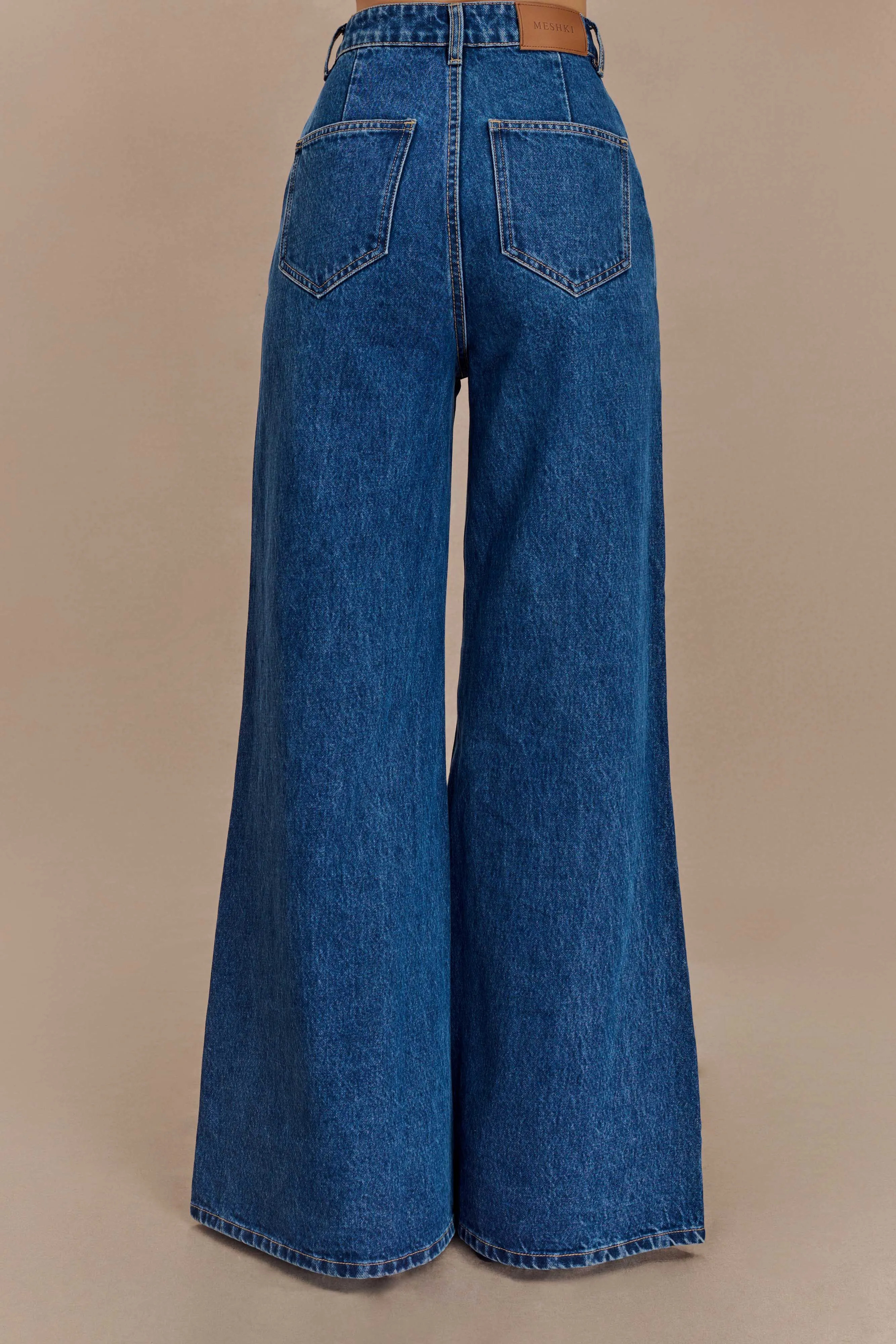 Jen Wide Leg Flare Denim Jeans - Dark Blue Organic Cotton Quality Staple