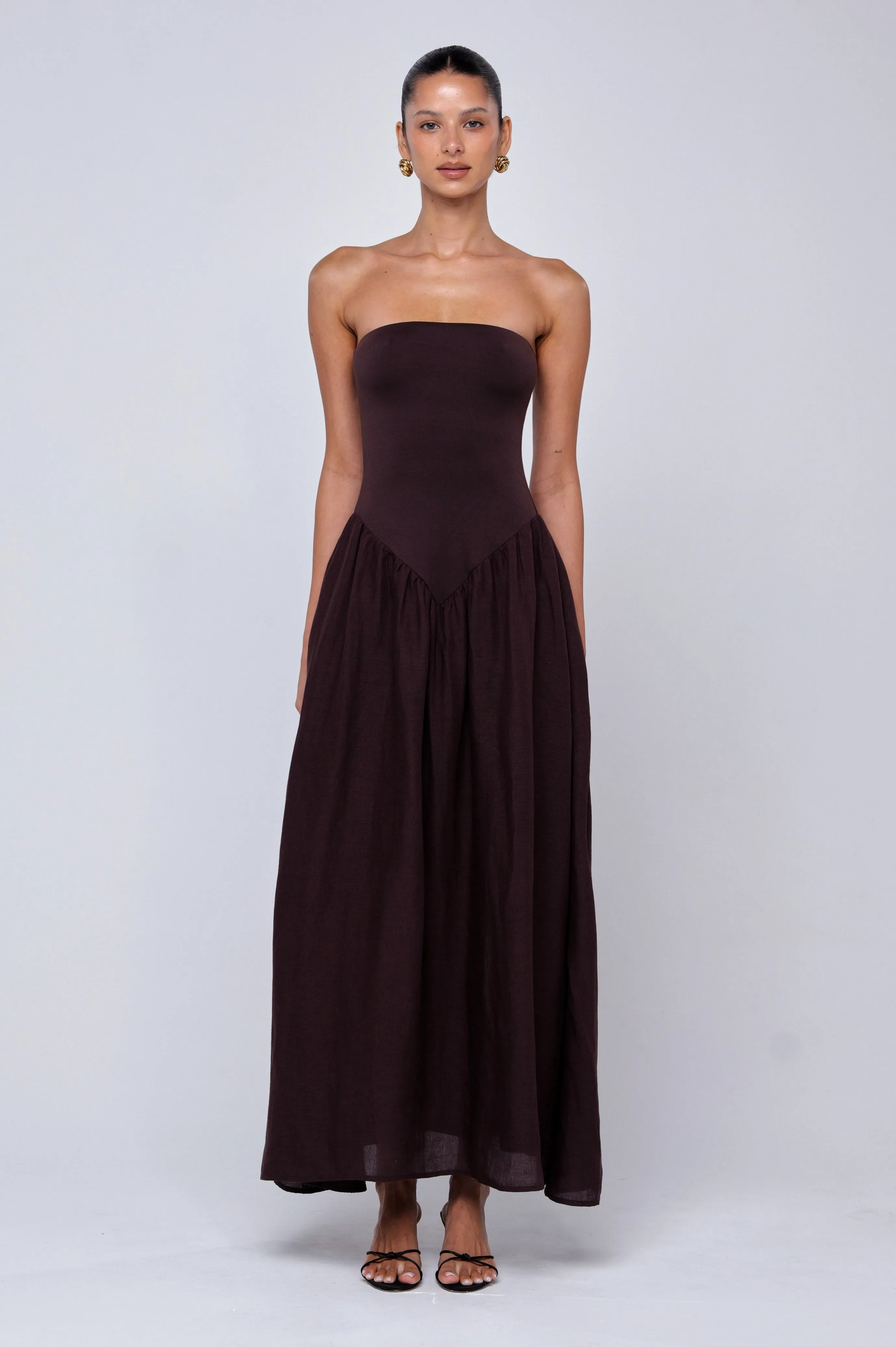 Subtle Charm Casual Mode Mackenzie Dress in Brown Linen