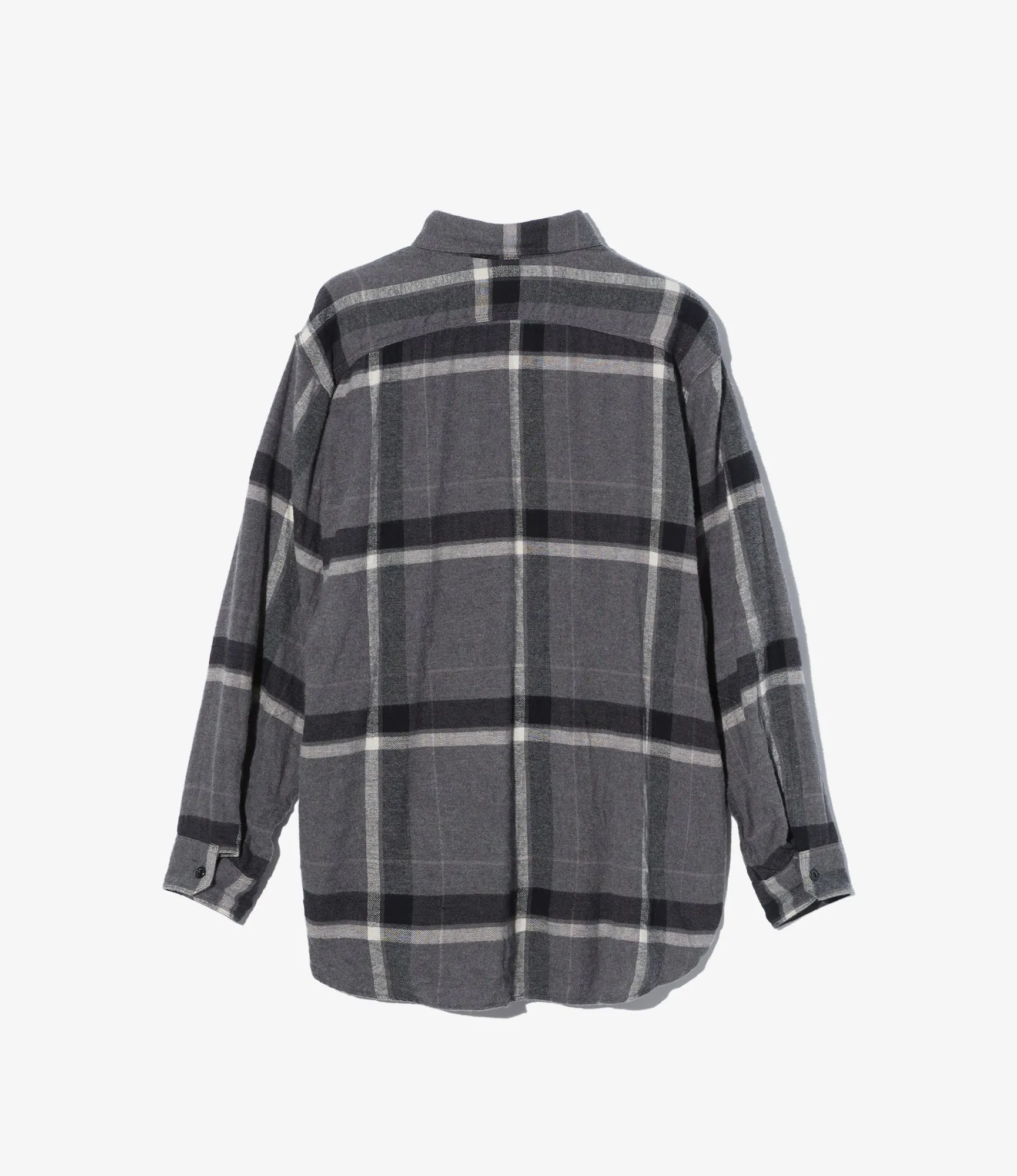 Work Shirt ?C Grey/Black Big Plaid Brushed Cotton Summer Casual Urban Style