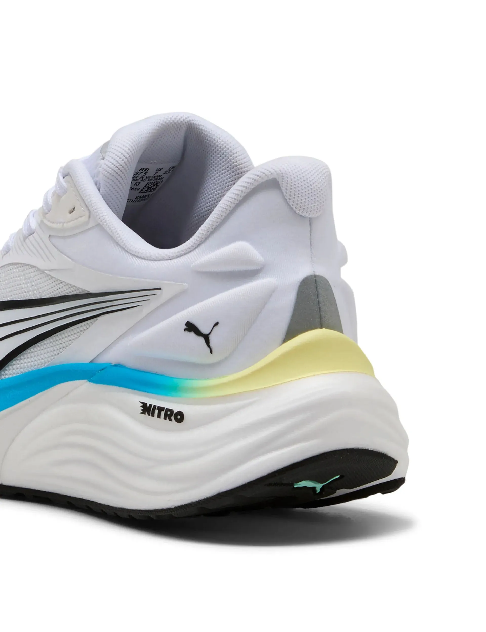 Reinforced Heel Counter Electrify NITRO 4 Running Shoes - White/Mint Melt/Speed Blue