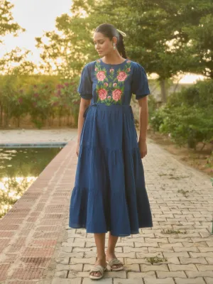 Ceremony Ready Effortless Fit Design Women's Cotton Embroidered Flared Long Dess