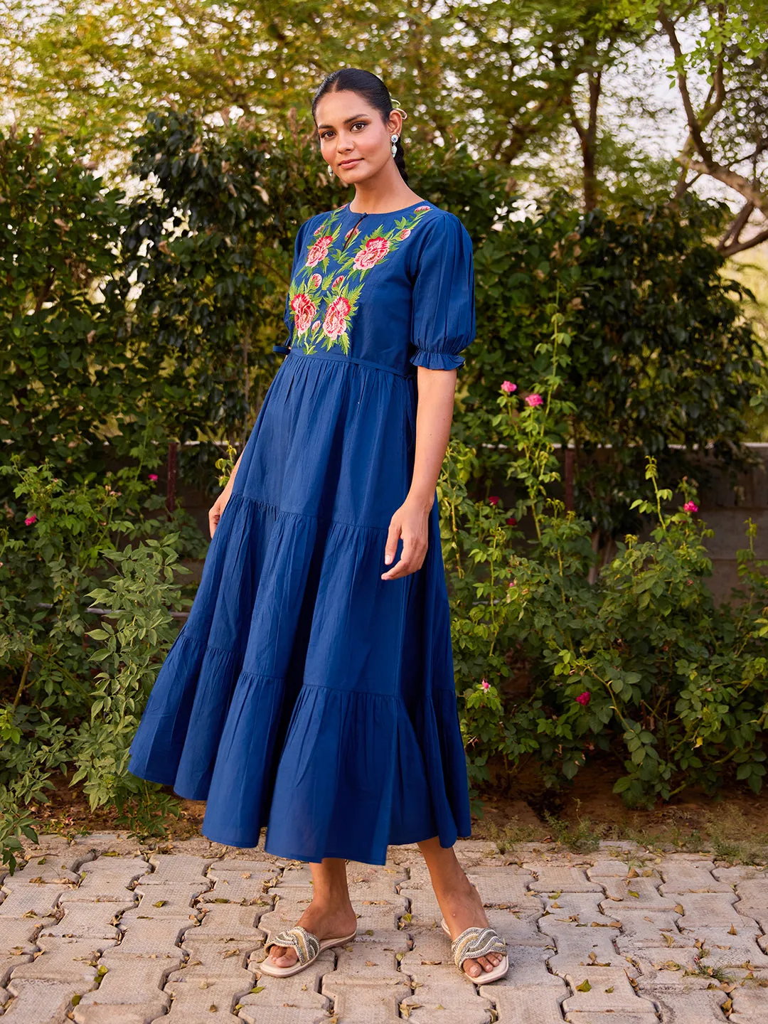 Casual Pick Women's Cotton Embroidered Flared Long Dess