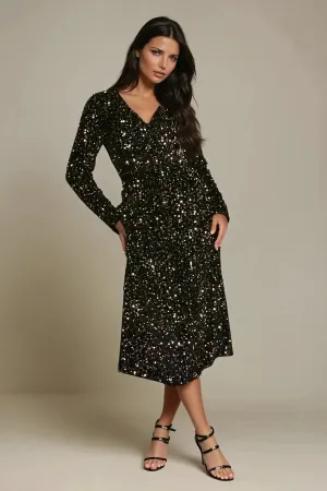 Velvet Sequin Wrap Midi Dress Modern Movement Essential Style