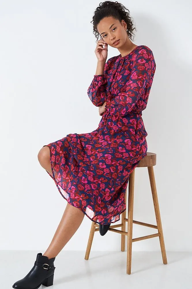 Pink Floral 'Lorie' Midi Dress Smooth Lines Non-Iron