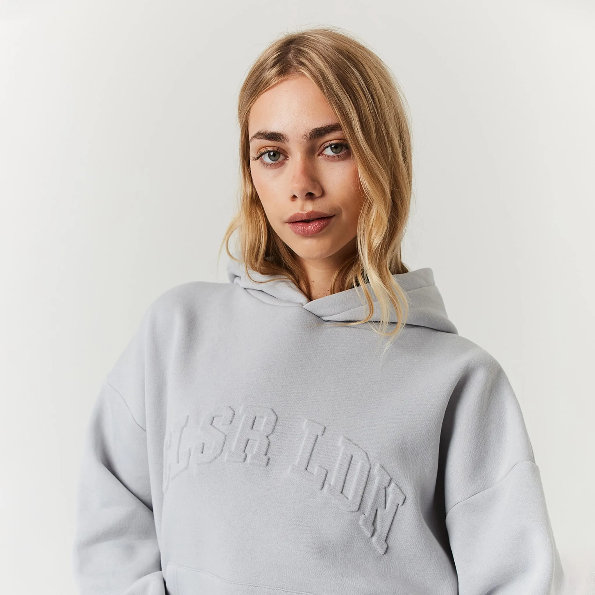 Embossed Varsity Hoodie | Ice Grey Cold Weather Look Breathable Layer