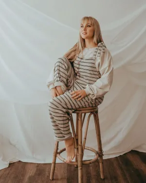 wrinkle free Wide Glow Erin Beige Retro Stripe Print Dungarees