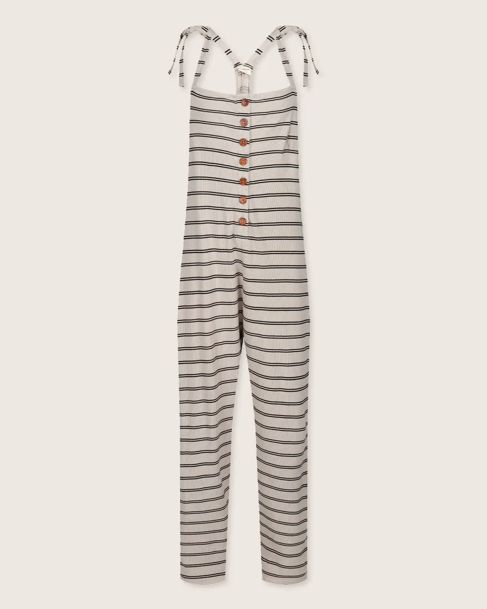 Daywear Style Erin Beige Retro Stripe Print Dungarees