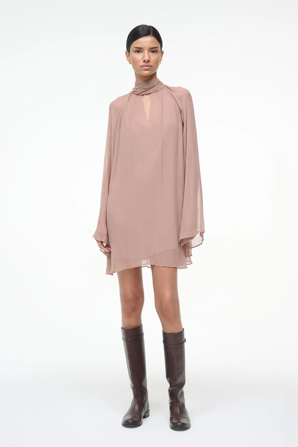 ESTHER MINI DRESS | TAUPE Drawstring-Closure Travel Essential