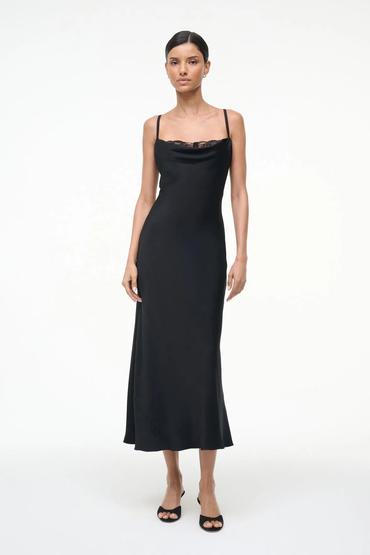Rural Charm Smart Glide EVANGELINE SILK MIDI DRESS | BLACK