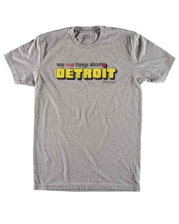 Laser Cut Edges Round neck simplicity Vintage Say Nice Things About Detroit T-Shirt - Heather Grey