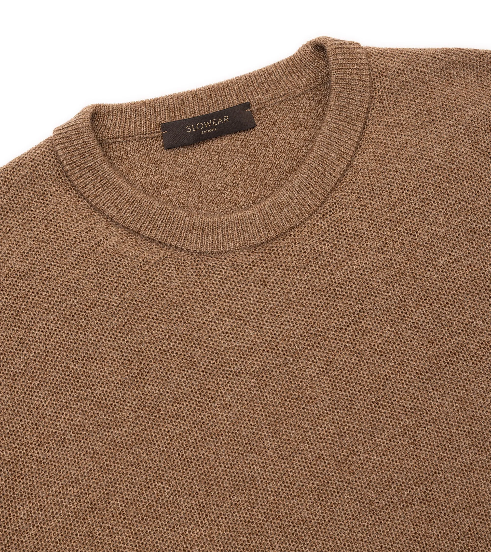 Zanone Wool Honeycomb Crew Neck Sweater: Caramel MultiPocket