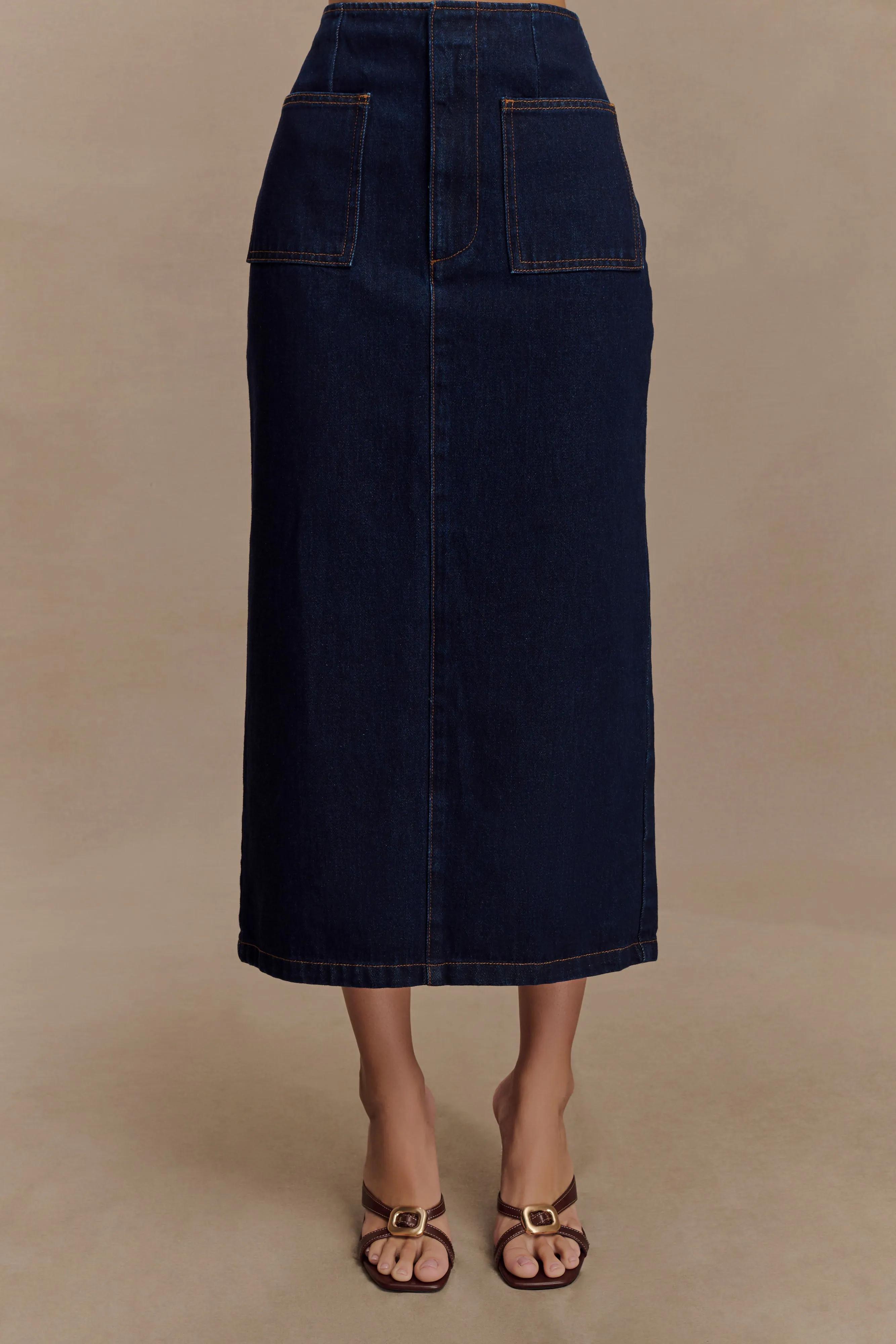 Comfort Stretch Technology Fit and Comfort Fallon Denim Midi Skirt - Indigo Blue