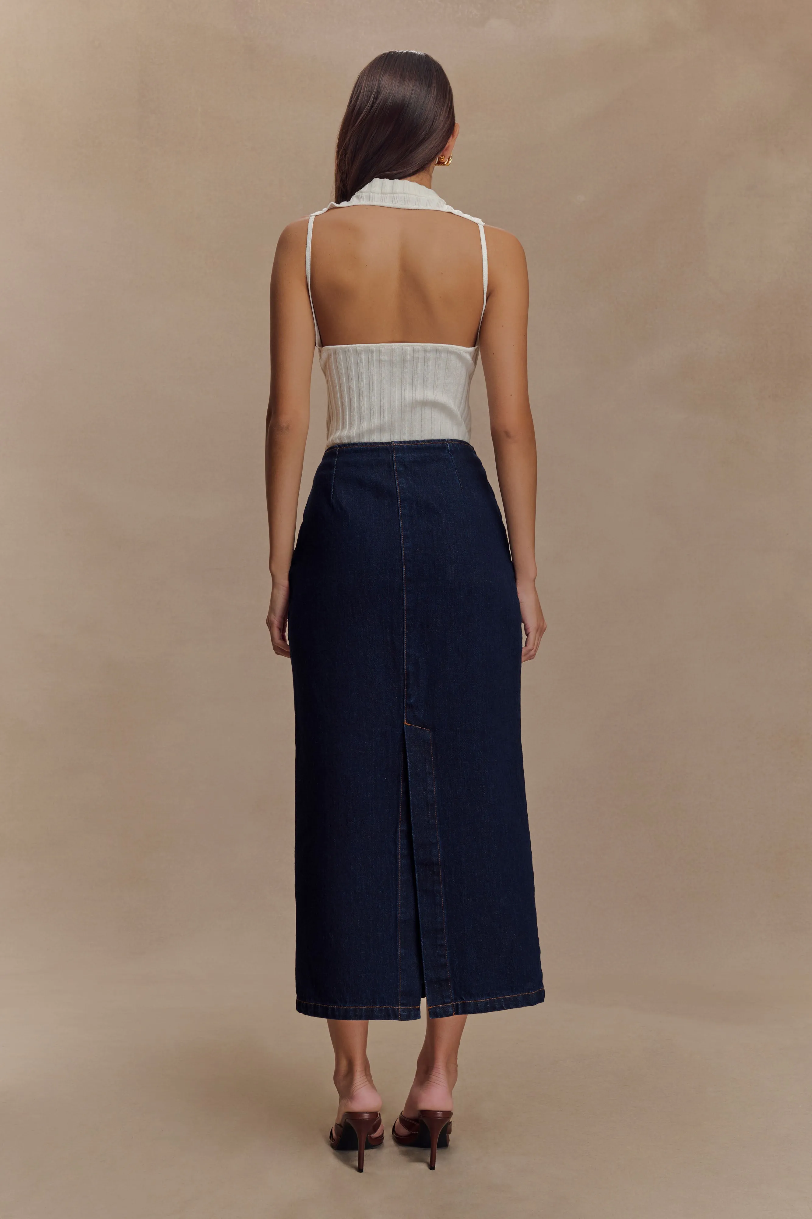 Earthy Streetwear Fan Nature Lover Fallon Denim Midi Skirt - Indigo Blue