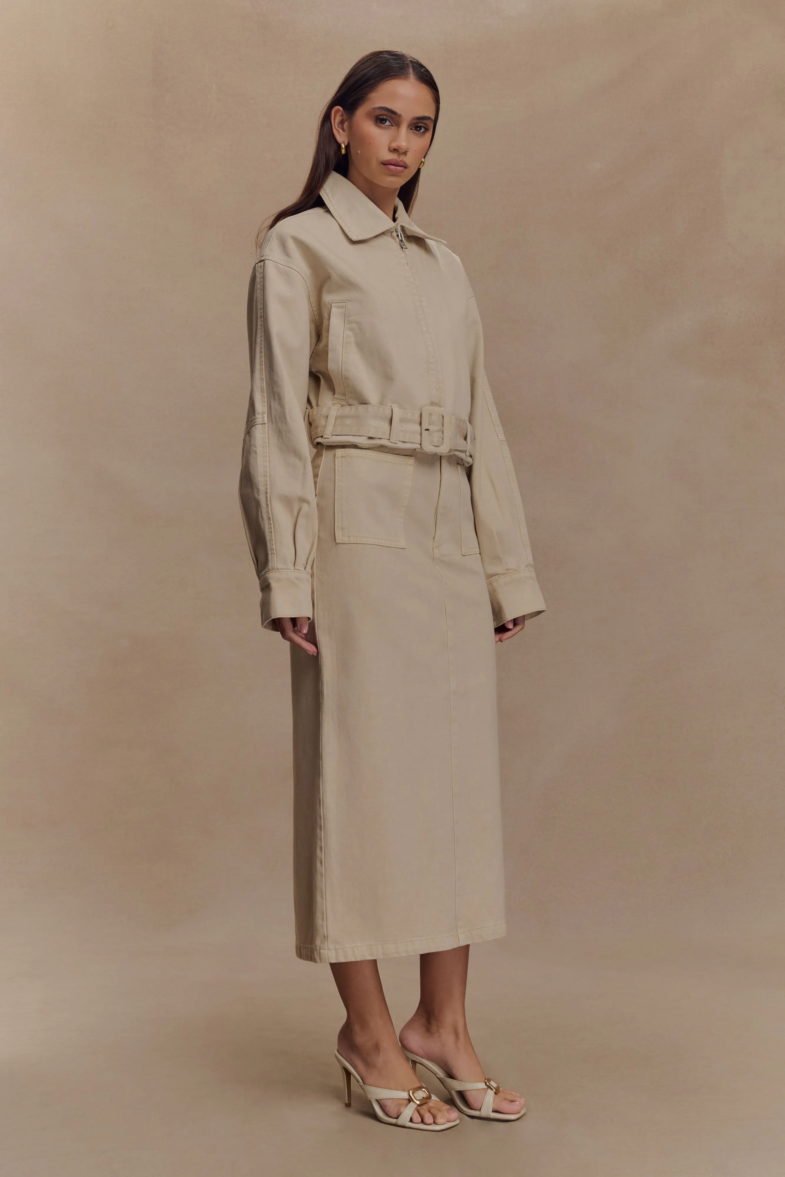 Fallon Denim Midi Skirt - Stone Wash Clean Shape