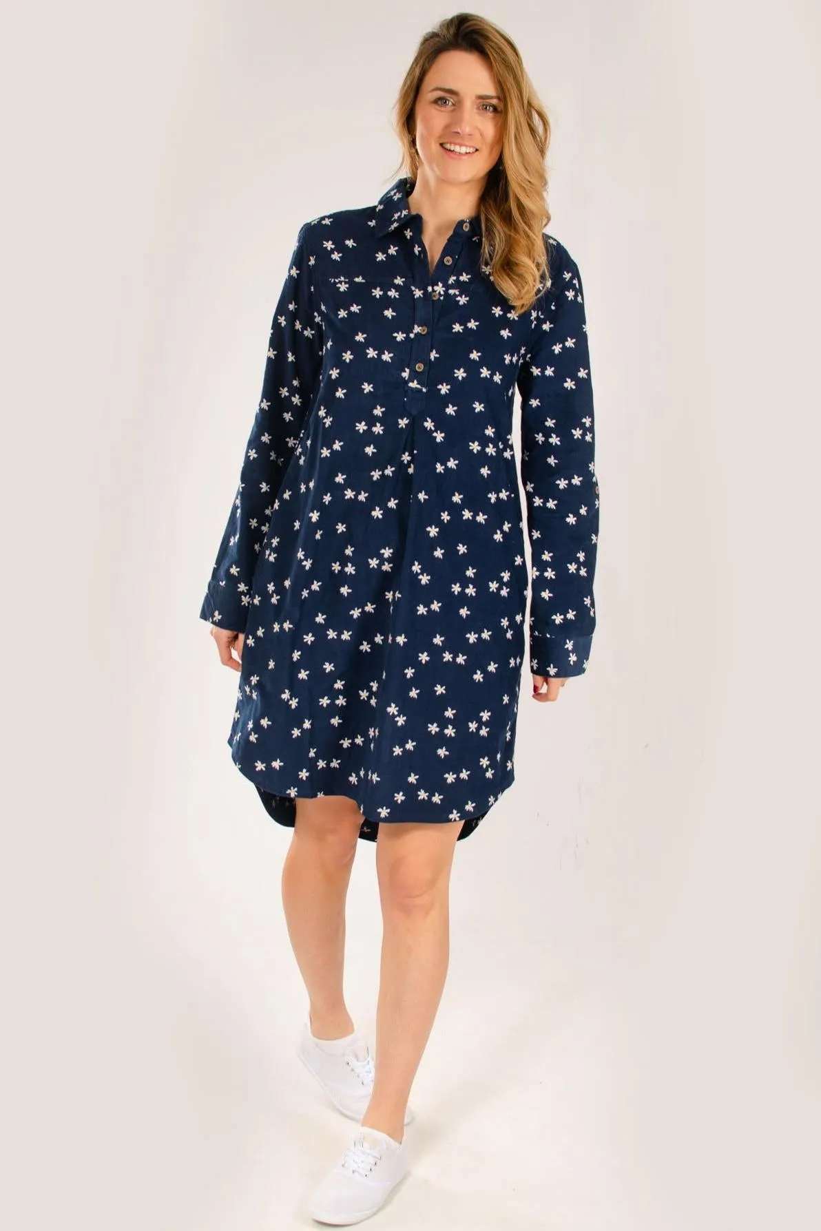 Navy Mix Floral Cord Tunic Dress Body Fit