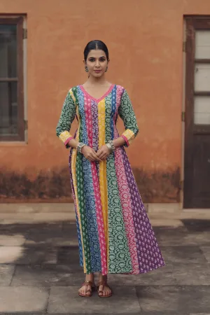 Women's Cotton Panelled Long Dress Smart Pairing Feminine Tailoring