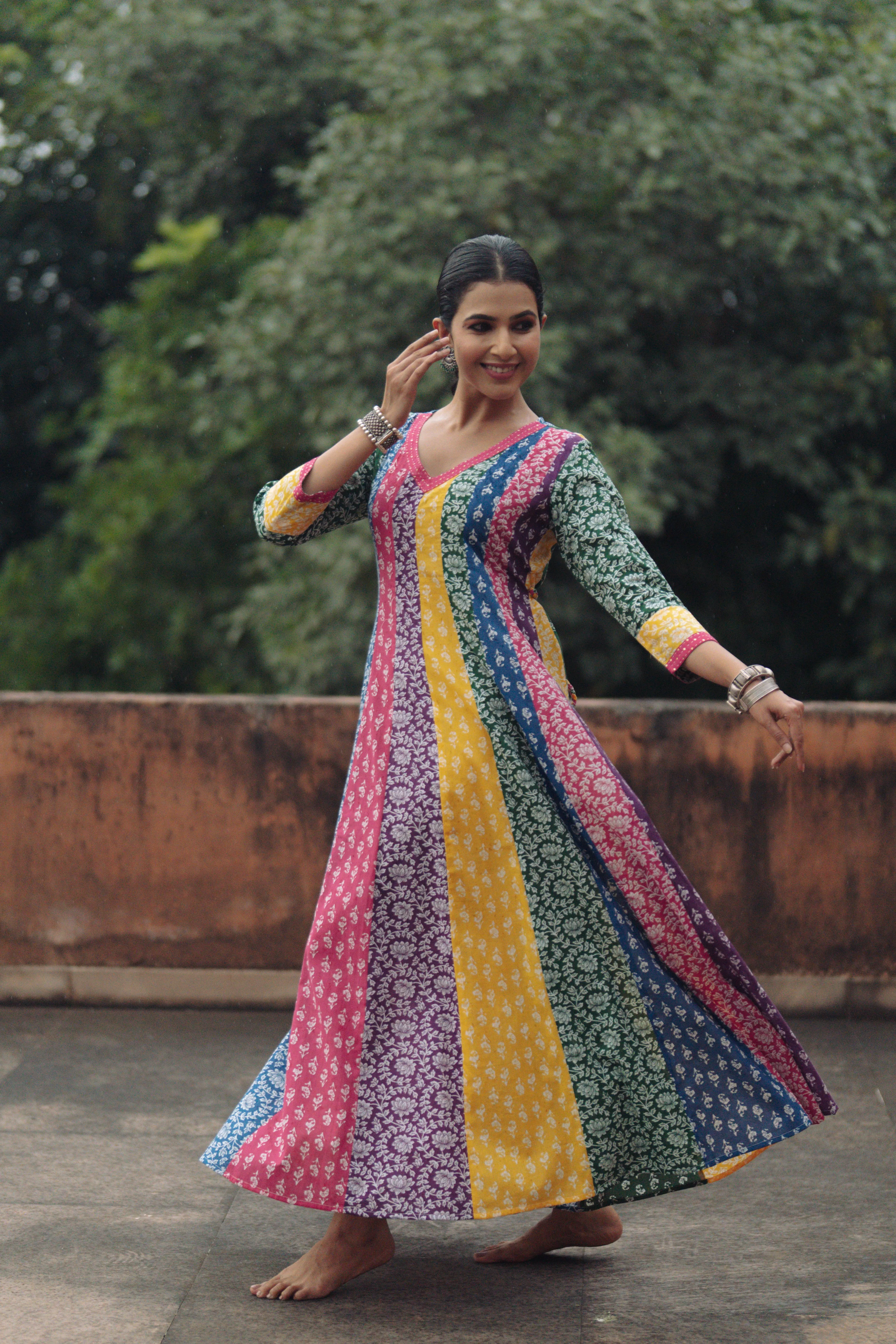 Women's Cotton Panelled Long Dress Lawn Soft