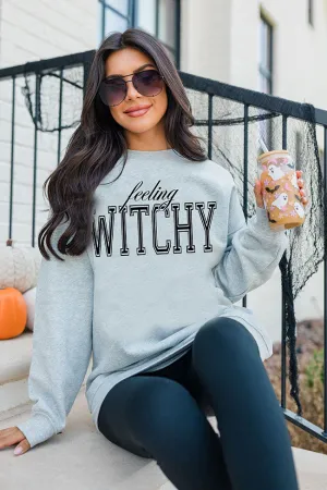 Antibacterial Treatment No Shrink Technology Feeling Witchy Light Grey Graphic Sweatshirt SALE