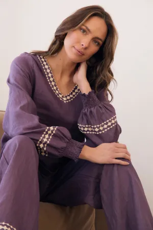Samara Long Sleeve Linen Blouse in Merlot Dream Light Layer Minimal Style Trend